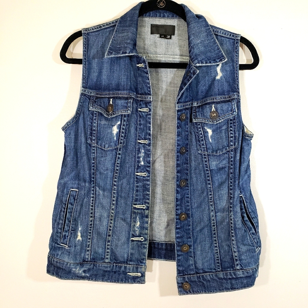 VINCE Alex distressed medium wash denim vest